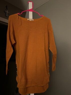 Michael Kors Womens Button-Side Knit Sweater Tunic - Mustard